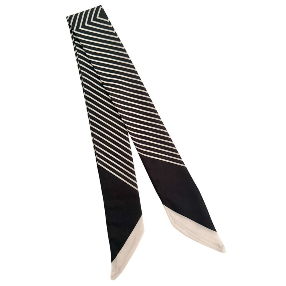 Striped Slim Scarf 34in Black White Retro Mod Minimalist Neck Tie Hair Bow Bag